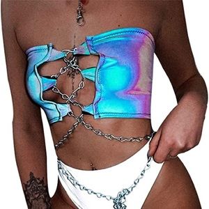 Rainbow Reflective chain tube top